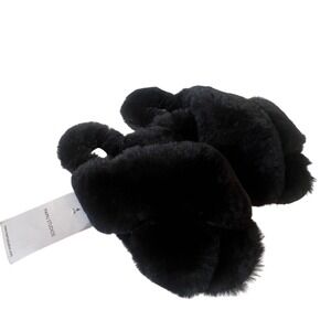 Mamu Studios NWT Black Sheepskin Lining Cross Band Slippers Slides Size 39